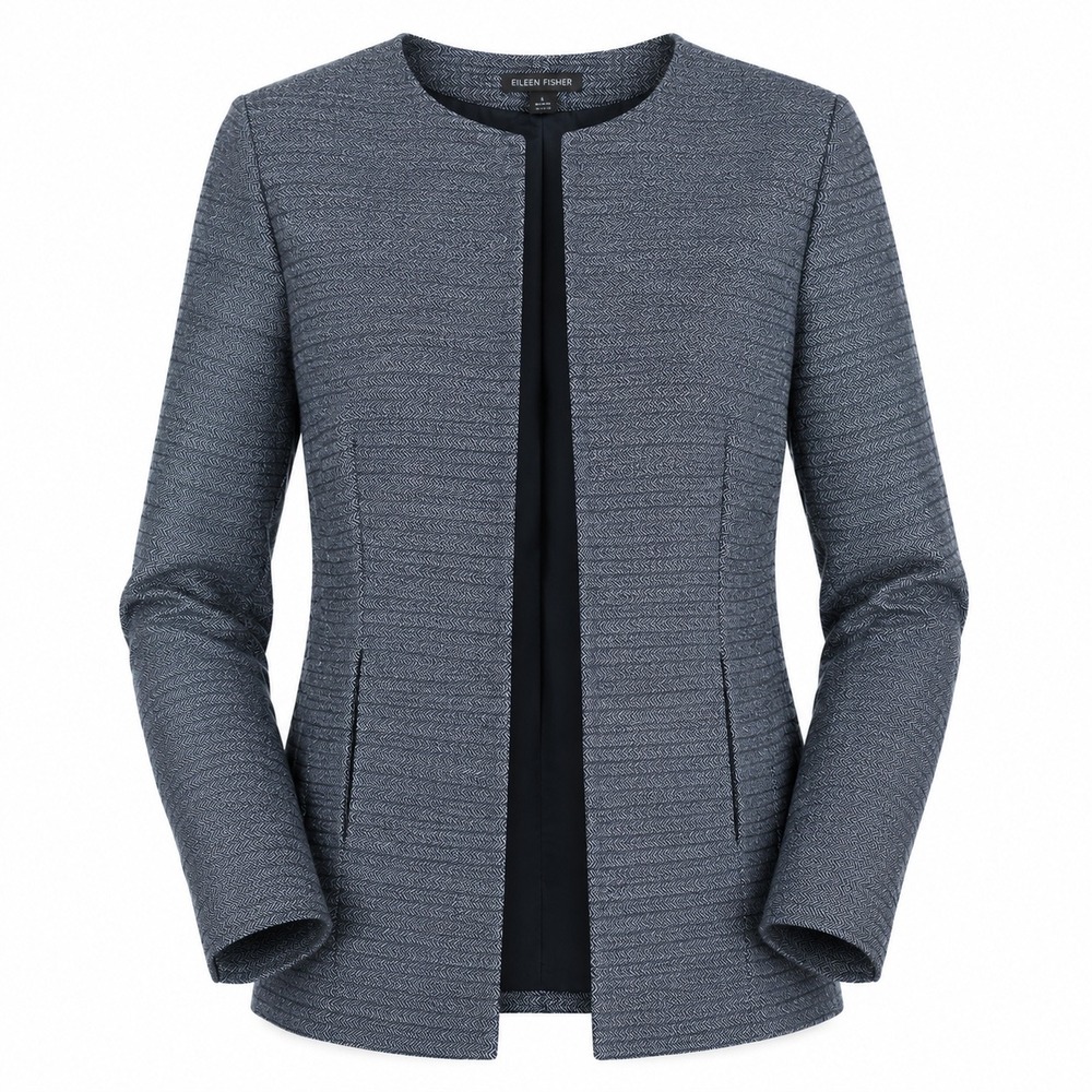 Eileen Fisher Blazer XL Cotton Minimalist Herringbone Jacket Quiet Luxury Office